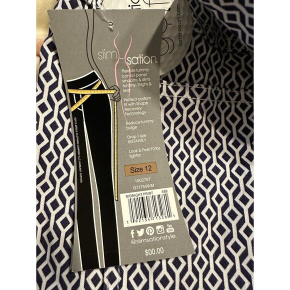 NEW SLIMSATION Golf Walking Shorts Size 12 Midnight Blue Print Slimming Pull-On - Picture 4 of 4